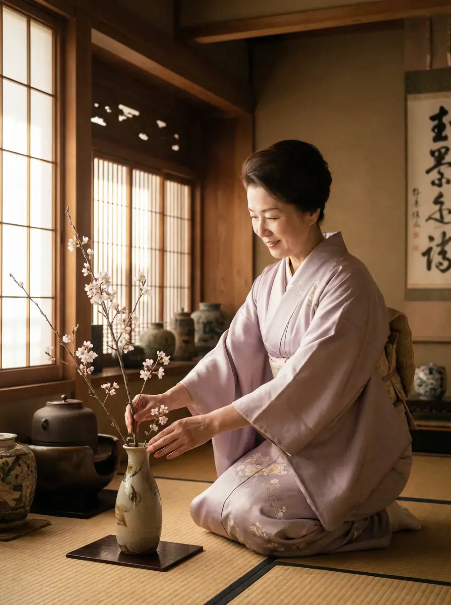 一位优雅的 风流视频-高清视频|视频资源 在和室中插花